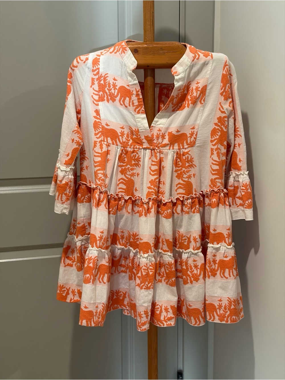 Kasia Ecru Clio Ruffle Mini Dress Orange Anthropologie  Tuckernuck Medium